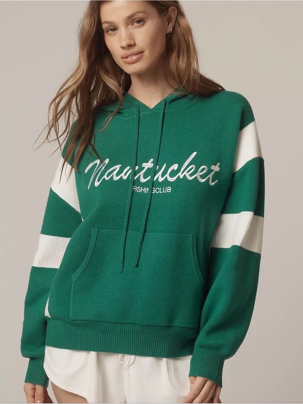 Anthropologie Daily Practice Nantucket Knit Hooded Sweatshirt XS Green Coastal